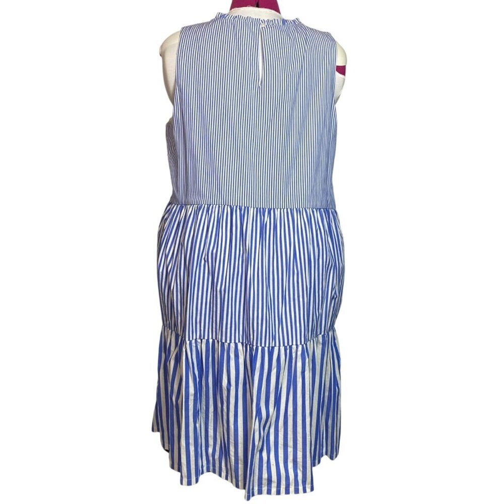 J Crew Striped Blue & White Sleeveless Tiered Dress Size 16 Cotton Blend - Picture 2 of 10